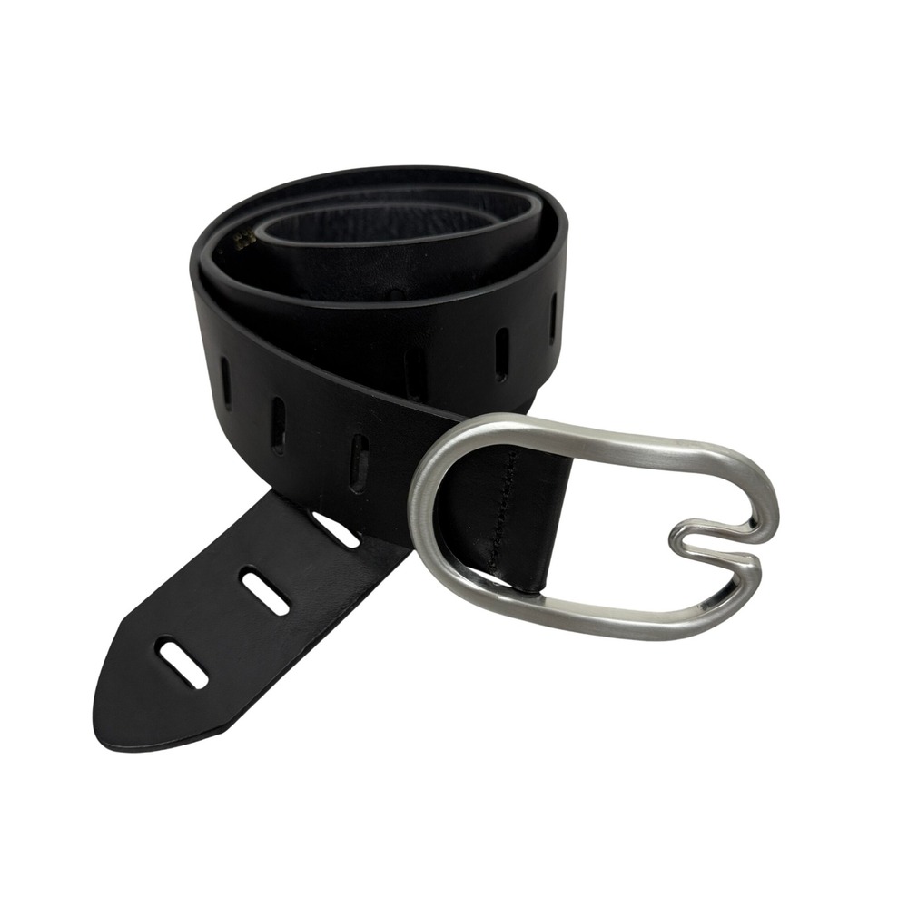 Anthropologie Belt Womens Large Black Leather Adjustable Silver Buckle OB2342950